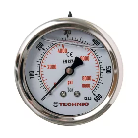  TC Technic glicerines nyomásmérő óra/manométer, 63mm, 1/4" hátsó csatlakozás, 0-600 Bar