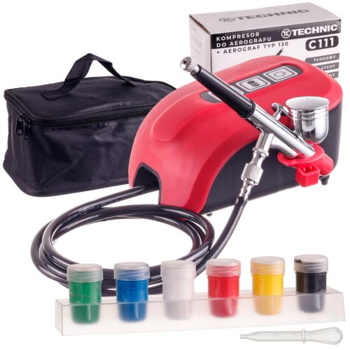 Mini Airbrush Kompresszor W/Ż Festékregulációval és Sprężarka - TC Technic C111