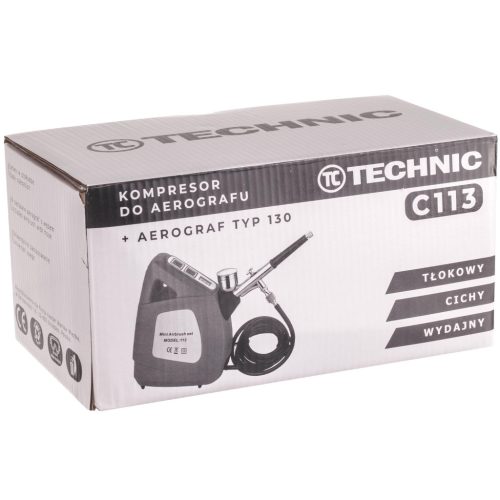 Komplett airbrush készlet kompresszorral, festékszóróval és festékekkel  TC Technic - C113