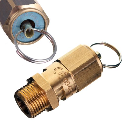 Biztonsági szelep kompresszorhoz és pneumatikus rendszerekhez, 3/8" csatlakozás, 15 bar, nagy áramlás (5093 l/min), sárgaréz, Olaszország