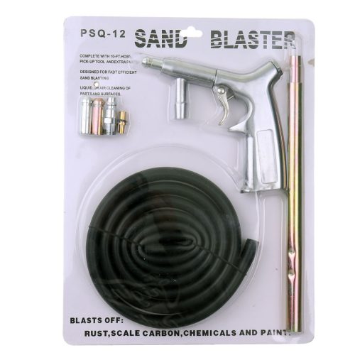 Pneumatikus homokszóró pisztoly, homokfúvó, 4 fúvókával, tömlővel (homok felszívó tömlővel)