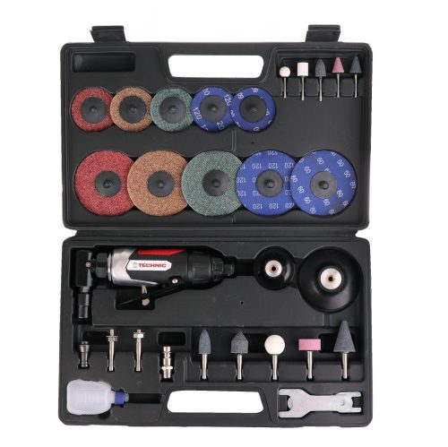 Pneumatikus sarokcsiszoló készlet korongokkal és csíszoló kövekkel kofferben TC Technic AT-7034FMK 6 és 3 mm-es befogatással