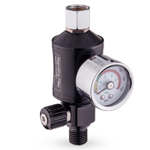 Nyomáscsökkentő, vízleválasztó  manométerrel  festékszóró pisztolyokhoz 1/4" menetes csatlakozással