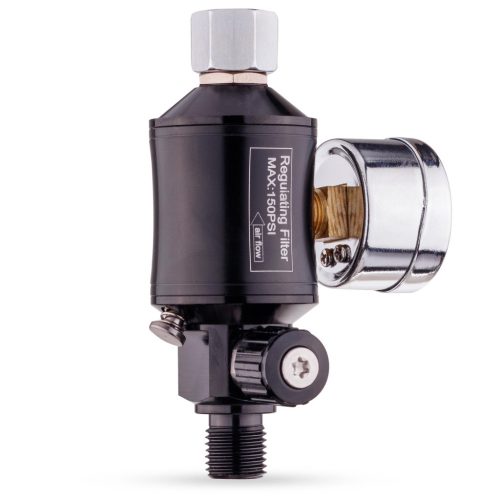 Nyomáscsökkentő, vízleválasztó  manométerrel  festékszóró pisztolyokhoz 1/4" menetes csatlakozással