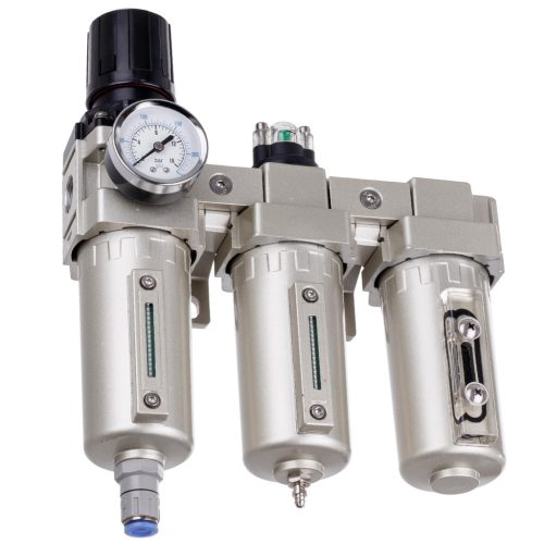 Precíziós levegő előkészítő állomás 3x Festékszűrő - 5µm, 0,3µm, 0,01µm, 1/2"menetes csatlakozással, gyorscsatlakozókkal (Levegő előkészítő blokk)