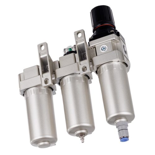 Precíziós levegő előkészítő állomás 3x Festékszűrő - 5µm, 0,3µm, 0,01µm, 1/2"menetes csatlakozással, gyorscsatlakozókkal (Levegő előkészítő blokk)