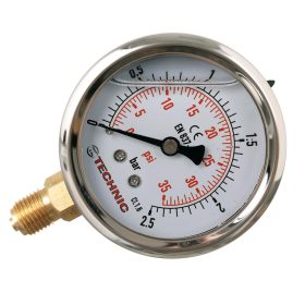  TC Technic glicerines nyomásmérő óra (manométer) - 63 mm - 0-2,5 bar - 1/4" alsó csatlakozás