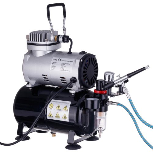 Komplett airbrush készlet 3 literes olajmentes kompresszorral, festékszóróval és festékekkel - TC-20TK
