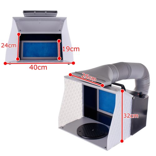 Hordozható airbrush szórófülke állítható LED lámpával (festőkabin)