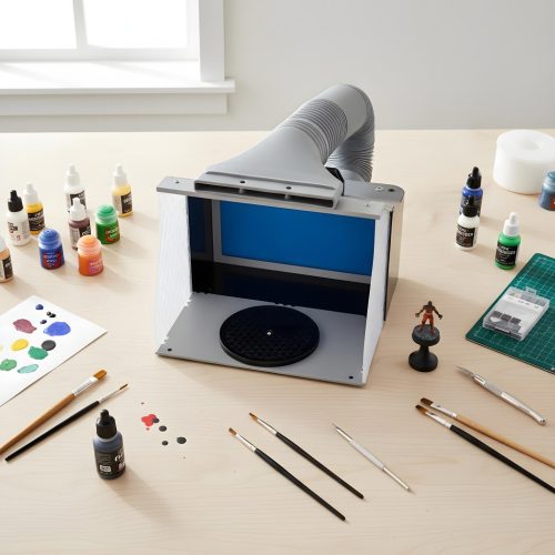 Hordozható airbrush szórófülke állítható LED lámpával (festőkabin)