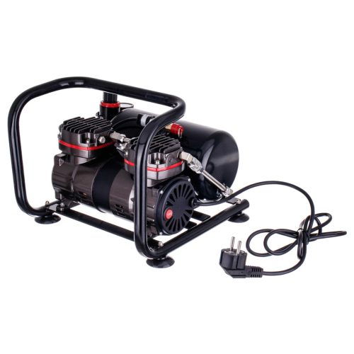Kompakt, hordozható kétdugattyús airbrush kompresszor szűrővel, nyomásszabályzóval, tartállyal, 6 bar  TC-90F