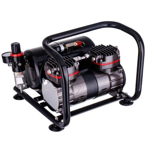 Kompakt, hordozható kétdugattyús airbrush kompresszor szűrővel, nyomásszabályzóval, tartállyal, 6 bar  TC-90F