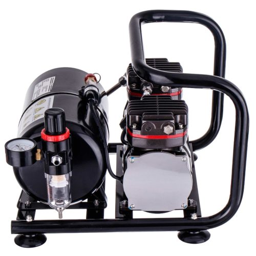 Kompakt, hordozható kétdugattyús airbrush kompresszor szűrővel, nyomásszabályzóval, tartállyal, 6 bar  TC-90F