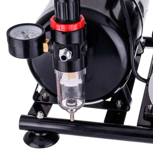 Kompakt, hordozható kétdugattyús airbrush kompresszor szűrővel, nyomásszabályzóval, tartállyal, 6 bar  TC-90F
