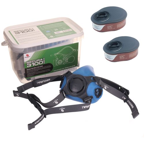 Félmaszk, félálarc fényező munkákhoz SECURA 3100 CHEM szilikon + 2 db  A2 szűrő