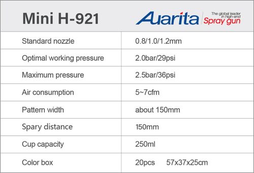 Professzionális mini szórópisztoly Auarita H-921 HVLP 1,0 mm