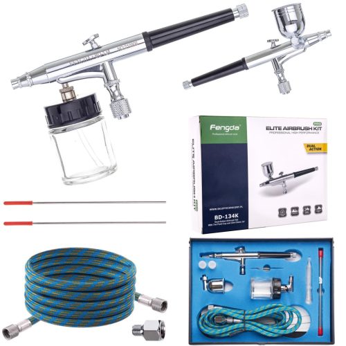 Airbrush szett 0.2mm, 0.3mm, 0.5mm fúvókákkal, kétfunkciós festékszóróval, oldalsó tartállyal Fengda BD-134K