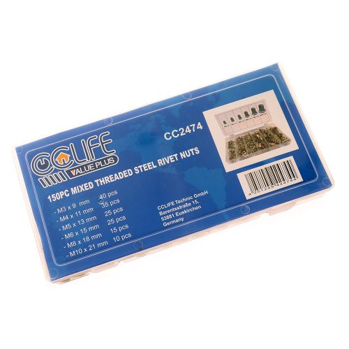 150 darabos acél vakszegecsanya készlet műanyag tokban  M3, M5, M6, m8, m10 TC Technic SK14126