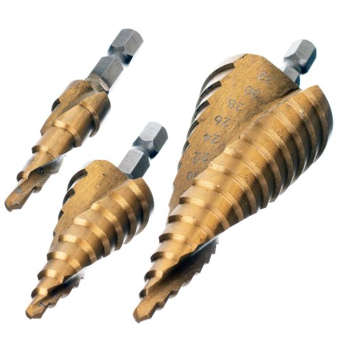 Lépcsős kúpos fúrószár készlet titán bevonattal műanyag tokban (3 db) 4-32mm TC Technic F1289