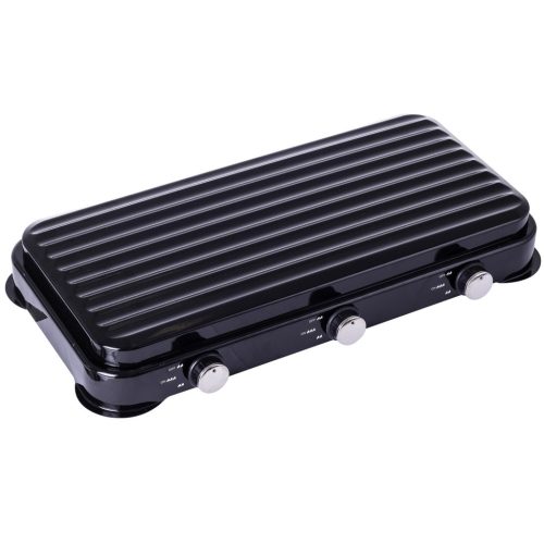 Hordozható Camping gáztűzhely 3 égővel - nagy 11 kg-os gázpalackokhoz 2 méteres bekötőcsővel és nyomásszabályzóval - fekete