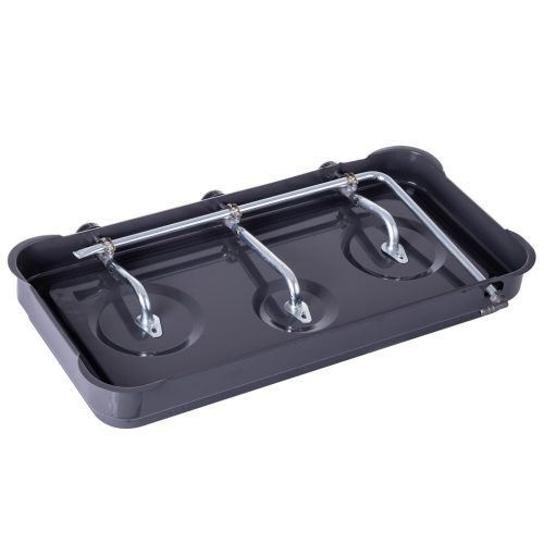 Hordozható Camping gáztűzhely 3 égővel - nagy 11 kg-os gázpalackokhoz 2 méteres bekötőcsővel és nyomásszabályzóval - szürke