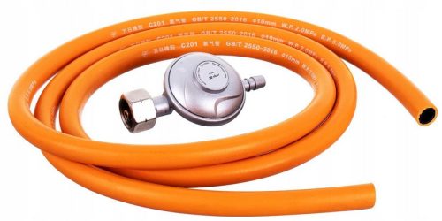 Hordozható Camping gáztűzhely 3 égővel - nagy 11 kg-os gázpalackokhoz 2 méteres bekötőcsővel és nyomásszabályzóval - szürke