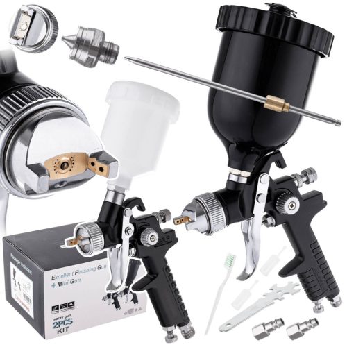 Minőségi HVLP festékpisztoly készlet  0.8, 1.4, 1.7 mm-es fúvókával (600ml, 125ml) TC Technic SET827