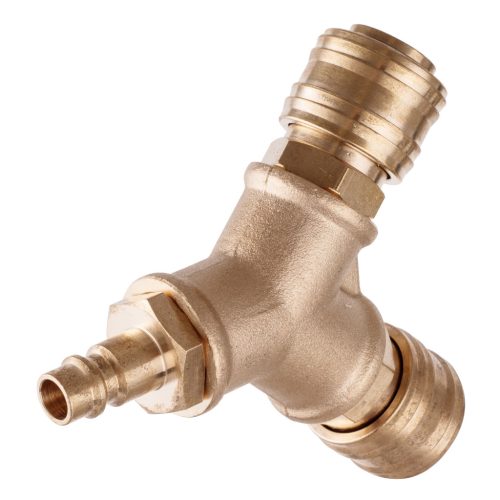 Pneumatikus levegőelosztó gyorscsatlakozó T-idom - sárgaréz 1/2"