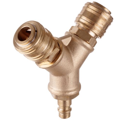 Pneumatikus levegőelosztó gyorscsatlakozó T-idom - sárgaréz 1/2"