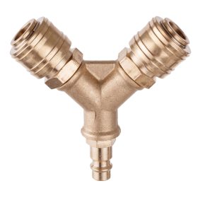   Pneumatikus levegőelosztó, gyorscsatlakozó T-idom sárgaréz 1/4"-os csatlakozással