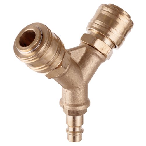 Pneumatikus levegőelosztó, gyorscsatlakozó T-idom sárgaréz 1/4"-os csatlakozással