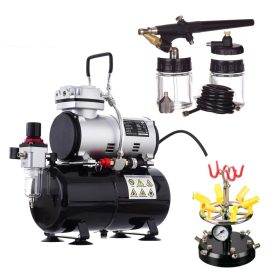   Prémium modellező airbrush csomag pisztollyal, tömlővel, tartályokkal, állvánnyal, kompresszorral