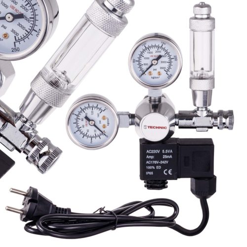 CO2 reduktor mágnesszeleppel, buborékszámlálóval épített akváriumokhoz  (230V) TC Technic TC-T-BBL