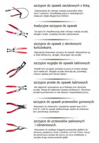 9 darabos Szorítóbilincs fogó készlet - Rugalmas és CLIC-R Bilincsekhez, 18-54 mm (tömlőbilincs fogó)