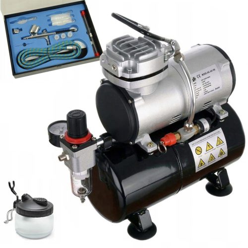 Kompreszor aerográfhoz AS-186, 3L Tartállyal és Kiegészítőkkel - 125W, 47 dB Zajszinttel, Double Action Aerográffal