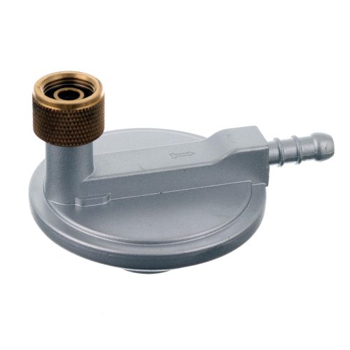 Turista palackokhoz(kis méretű palackokhoz) gyártott Propán-Bután nyomáscsökkentő 3/8" rövid menetes csatlakozással, 2 méter gáztömlővel