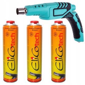   Propán-Bután forrasztólámpa piezo gyújtással  + 3 db EliCo 600 ml-es gázpatron TC Technic PV888SP-360-3X