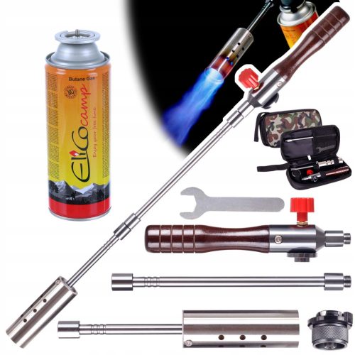 Szétszedhető gázégő fa nyéllel szövet tokban +  1 db EliCo 220g gázpatron  TC Technic UP309-1_60220