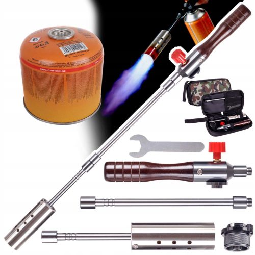 Szétszedhető gázégő fa nyéllel szövet tokban +  1 db EliCo 300g gázpatron 7/16" TC Technic UP309-1_65300
