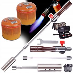   Szétszedhető gázégő fa nyéllel szövet tokban +  2 db EliCo 300g gázpatron 7/16" TC Technic UP309-2_65300