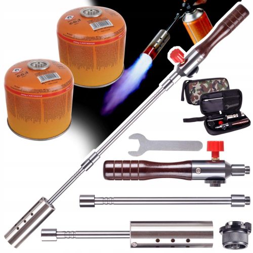 Szétszedhető gázégő fa nyéllel szövet tokban +  2 db EliCo 300g gázpatron 7/16" TC Technic UP309-2_65300