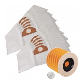   10x mikroszálas szintetikus porzsák + megerősített szűrő Karcher WD3.200 WD2 MV3 KWD porszívókhoz