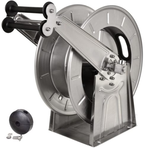 Inox automata tömlődob magasnyomású tömlőkhöz 3/8"-3/8" csatlakozással, 20 méter tömlőhöz