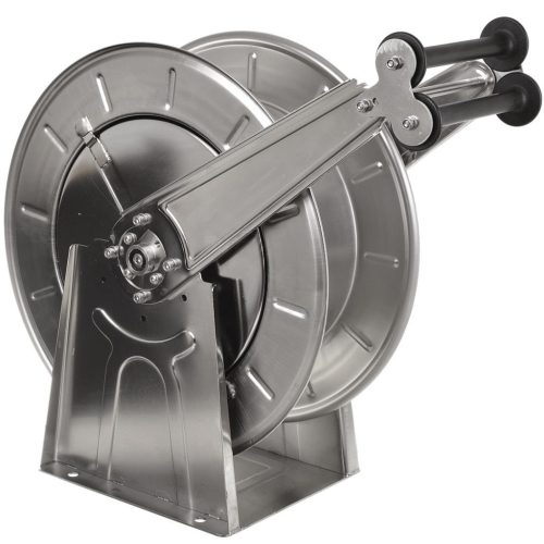 Inox automata tömlődob magasnyomású tömlőkhöz 3/8"-3/8" csatlakozással, 20 méter tömlőhöz