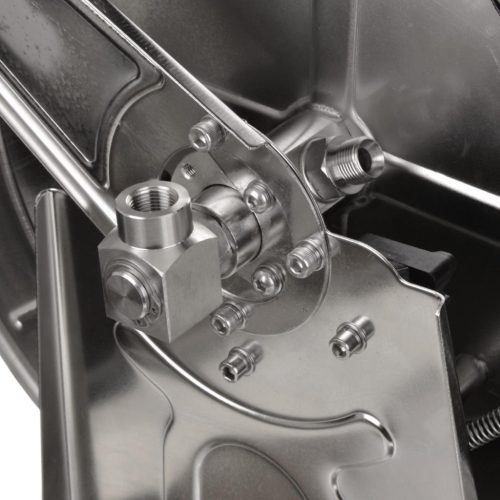 Inox automata tömlődob magasnyomású tömlőkhöz 3/8"-3/8" csatlakozással, 20 méter tömlőhöz