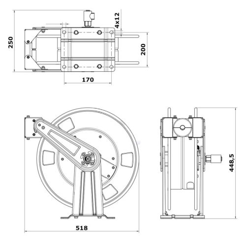 Inox automata tömlődob magasnyomású tömlőkhöz 3/8"-3/8" csatlakozással, 20 méter tömlőhöz