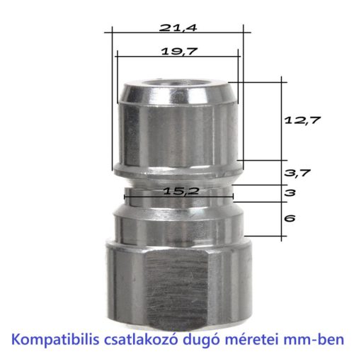 INOX gyorscsatlakozó aljzat 3/8"-os menetes csatlakozással Nilfisk Alto, Wap és Ehrle magasnyomású mosókhoz (101119499 cikkszám kiváltására)