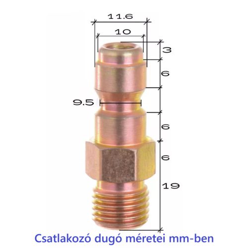 Gyorscsatlakozó dugó 1/4" menetes csatlakozással benzinmotoros magasnyomású mosókhoz
