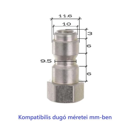Rozsdamentes acél 1/4" belső menetes gyorscsatlakozó aljzat magasnyomású tömlőkhöz, 180 bar, 90°C, 25 l/perc