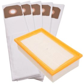   5x szintetikus mikroszálas porzsák + szűrő Karcher Nt 361 ECO 35/1 25/1 NT361 361/eco porszívókhoz (6.904-210.0/6.904-367.0 cikkszámok kiváltására)